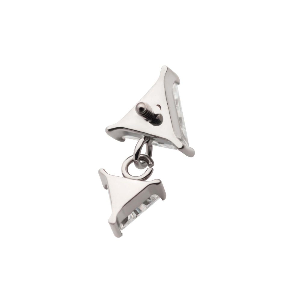 Titanium Internally Threaded Double Triangle Prong Set CZ Dangle Top