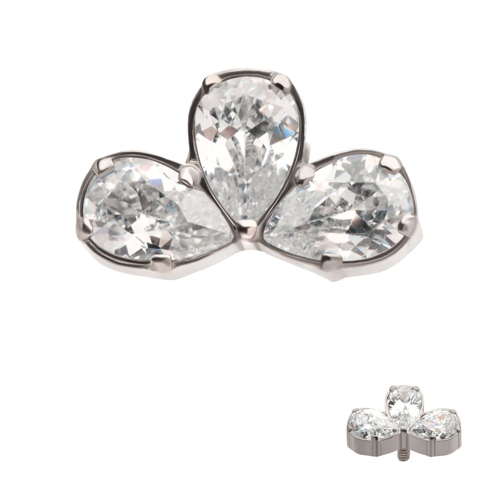 Titanium Internally Threaded Fan Shape Top with 3 Cluster Prong Set Teardrop CZ