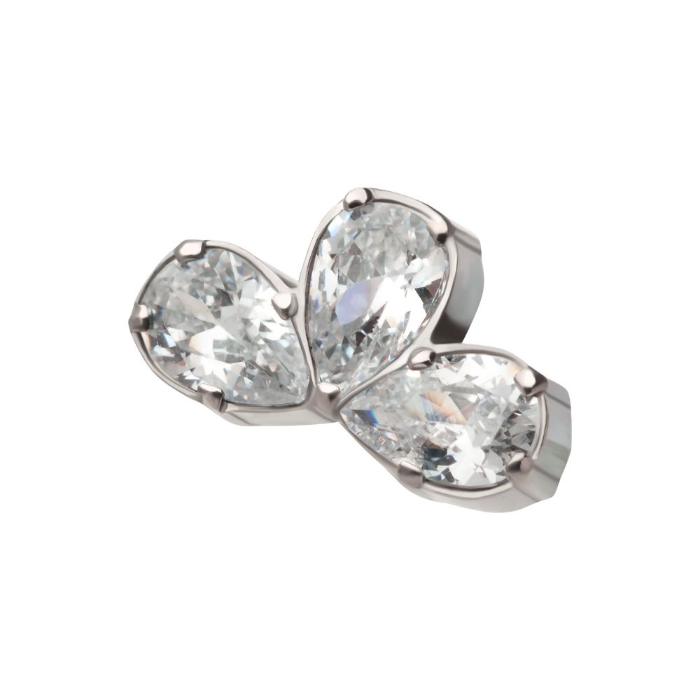 Titanium Internally Threaded Fan Shape Top with 3 Cluster Prong Set Teardrop CZ