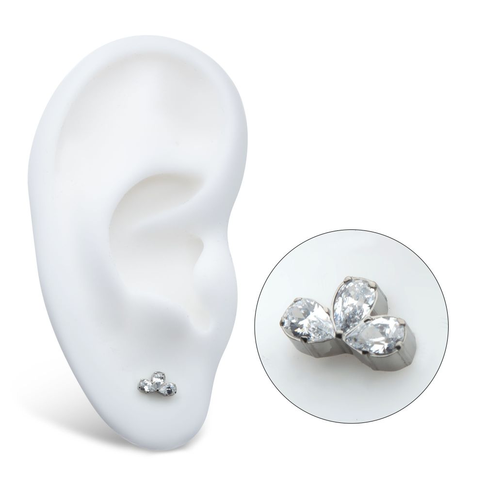 Titanium Internally Threaded Fan Shape Top with 3 Cluster Prong Set Teardrop CZ