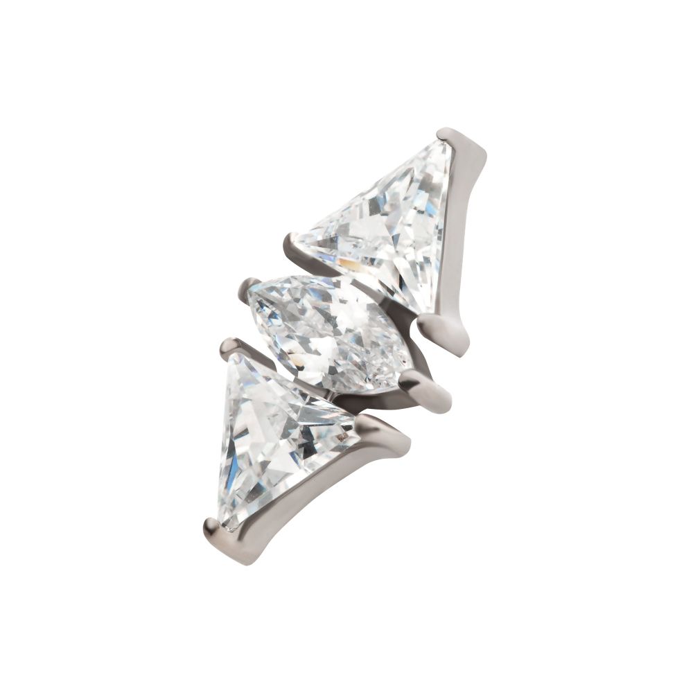 Titanium Internally Threaded 3 Cluster Top with Prong Set Marquise & Triangle CZ