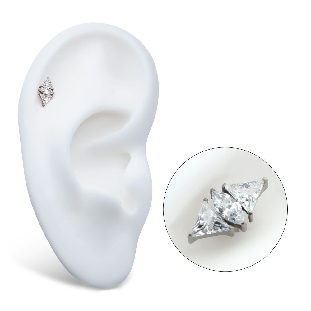 Titanium Internally Threaded 3 Cluster Top with Prong Set Marquise & Triangle CZ