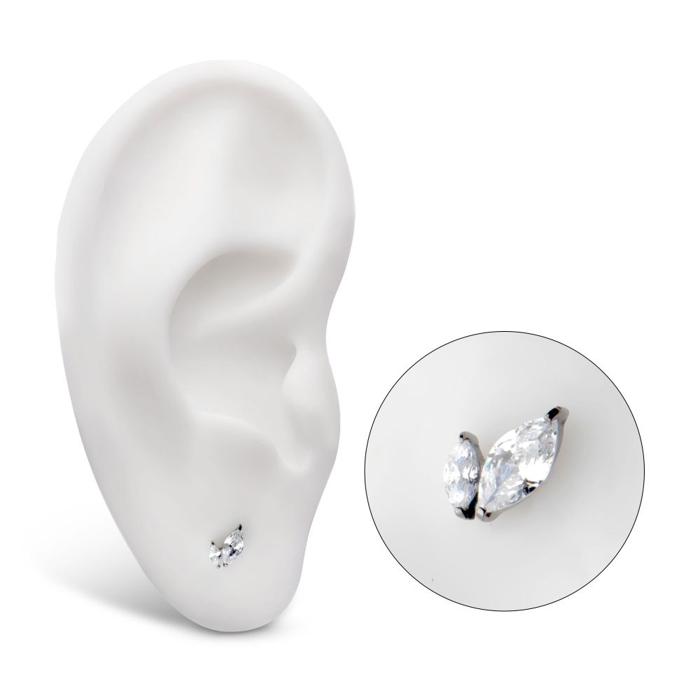 Titanium Internally Threaded Prong Set Marquise CZ 2-Cluster Top
