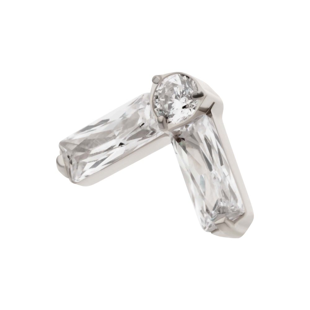 Titanium Internally Threaded Prong Set Baguette & Round CZ Chevron Shape Top