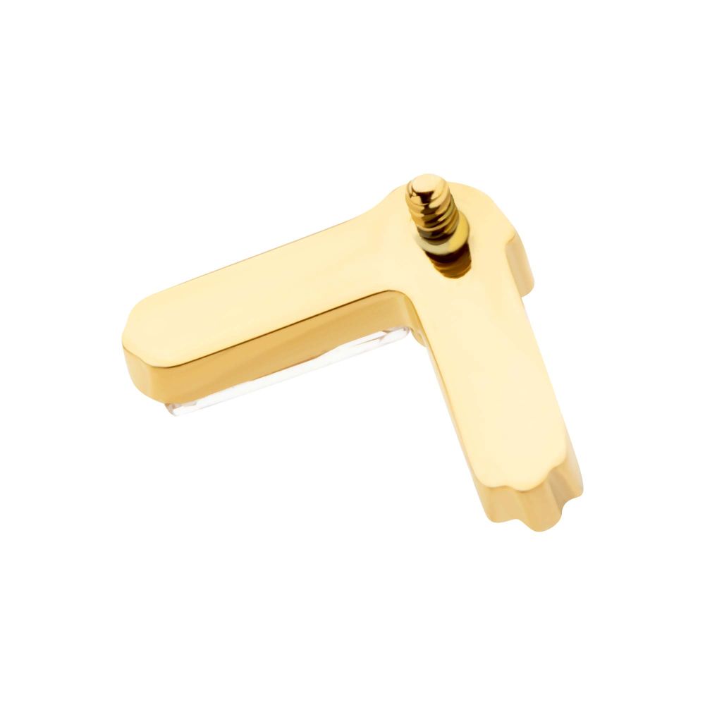 24Kt Gold PVD Titanium Internally Threaded Prong Set Baguette & Round CZ Chevron Shape Top