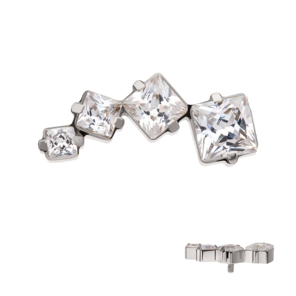 Titanium Internally Threaded Prong Set Princess Cut Gem Staggered 4-Cluster Top