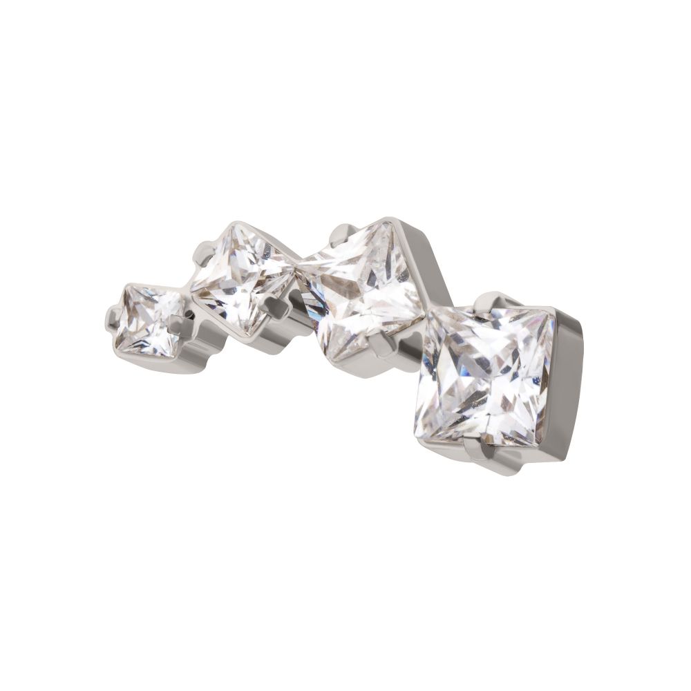Titanium Internally Threaded Prong Set Princess Cut Gem Staggered 4-Cluster Top