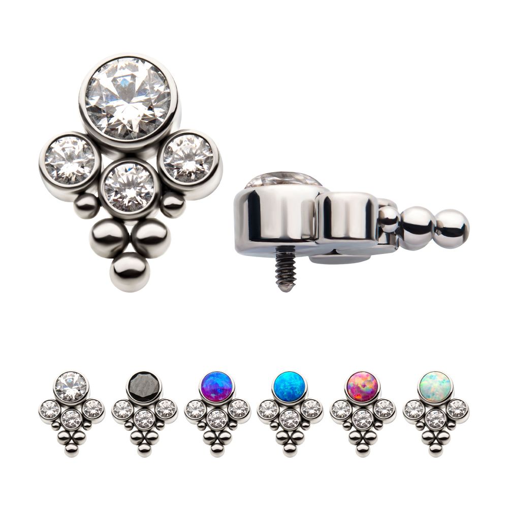 16G Titanium Internally Threaded with 4 Bezel Set Synthetic Opal/Swarovski Zirconia/AAA CZ and Beads Top
