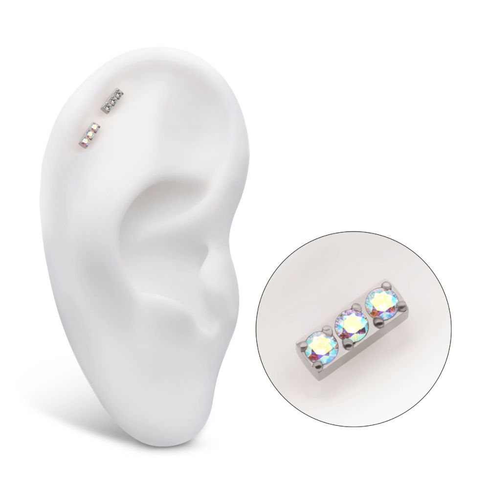 Titanium Internally Threaded Prong Set Crystal/CZ/Opal 3-Cluster Bar Top