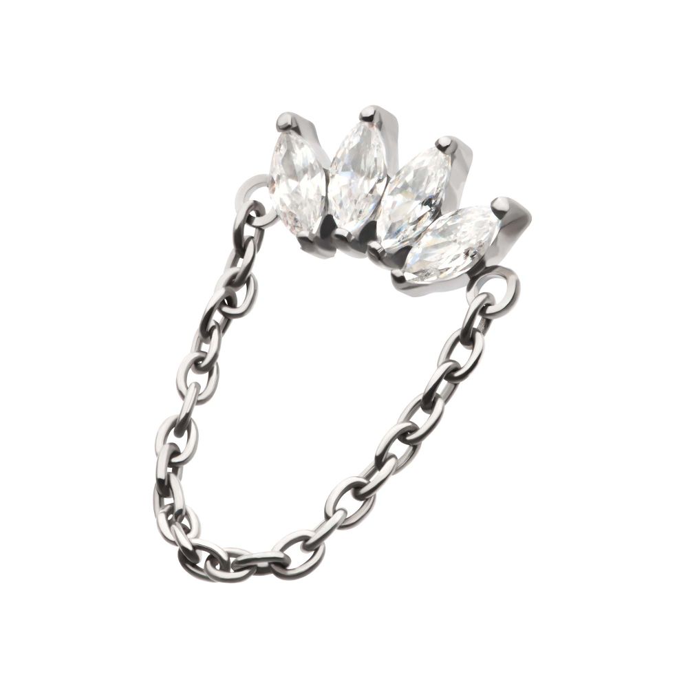 Titanium Internally Threaded 4-Cluster Marquise AAA CZ Top with Dangle Chain