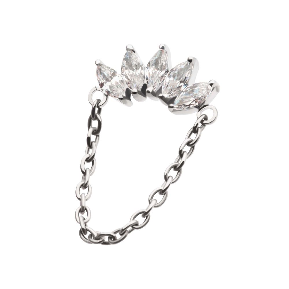 Titanium Internally Threaded 5-Cluster Marquise AAA CZ Top with Dangle Chain