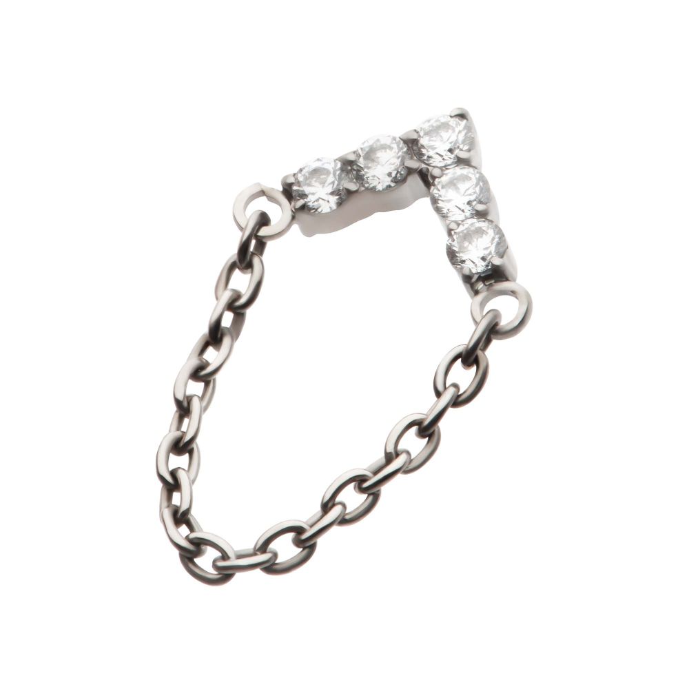 Titanium Internally Threaded 5-Cluster Round AAA CZ Chevron Shape Top with Dangle Chain