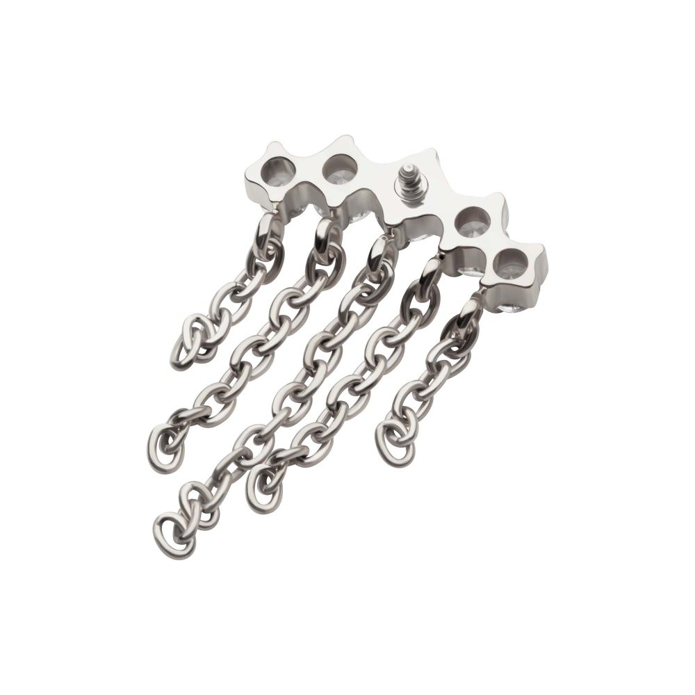 Titanium Internally Threaded 5-Cluster Round AAA CZ Top with 5 Dangle Chains