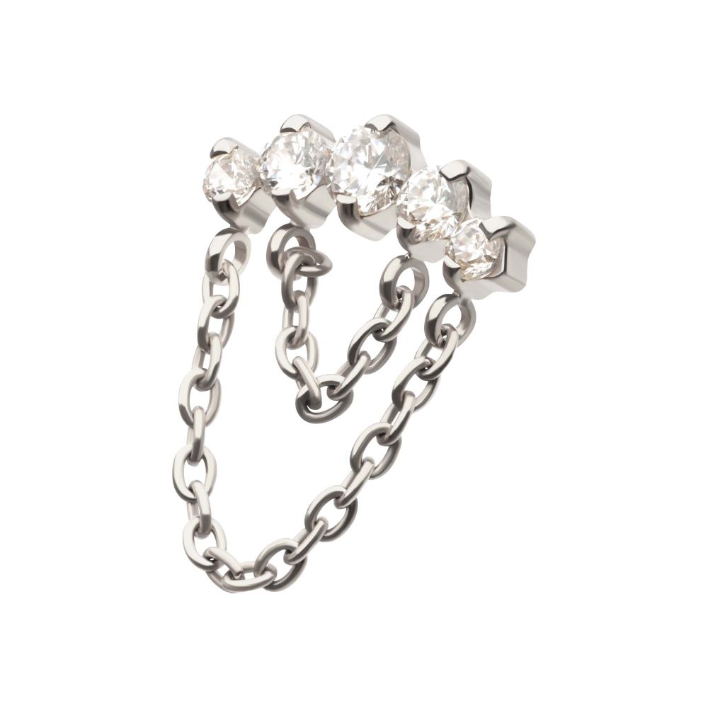 Titanium Internally Threaded 5-Cluster Round AAA CZ Top with 2 Tier Dangle Chain