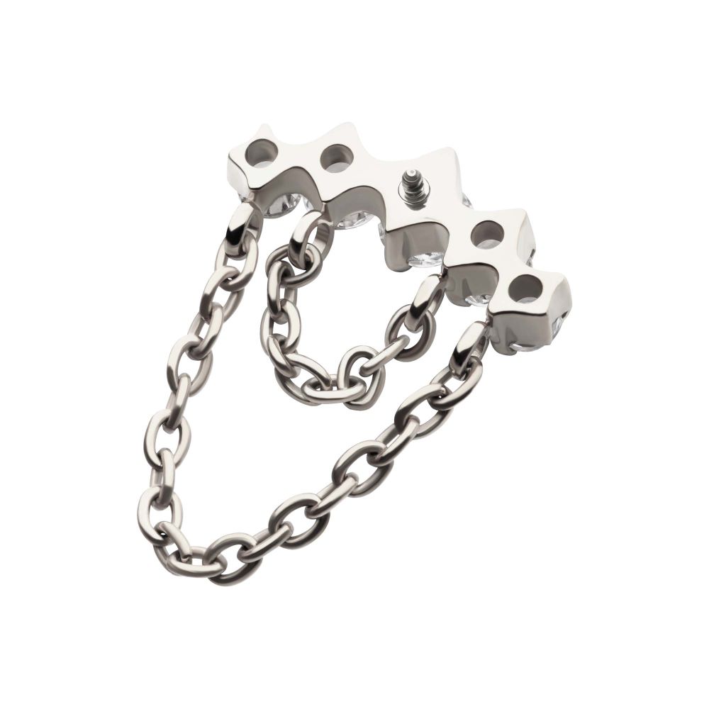 Titanium Internally Threaded 5-Cluster Round AAA CZ Top with 2 Tier Dangle Chain