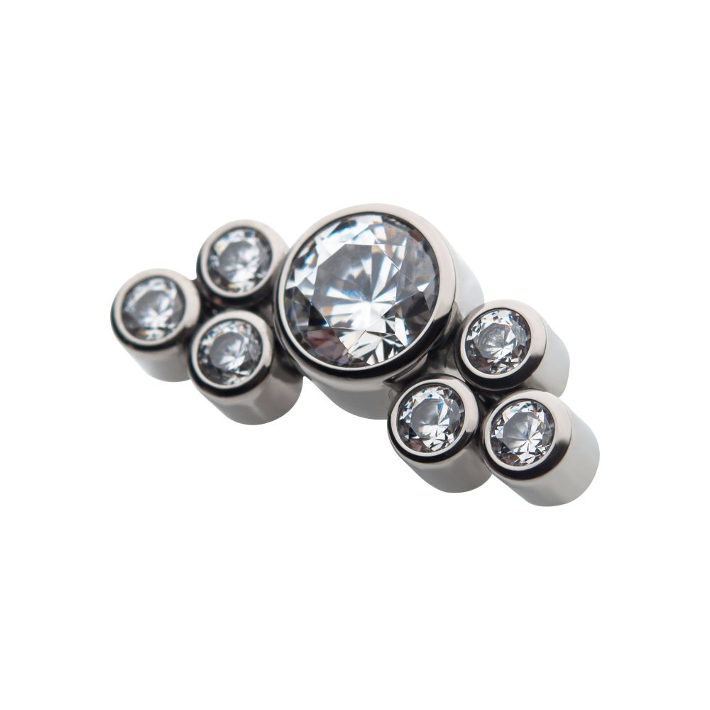 Titanium Internally Threaded 3.5mm Bezel Round CZ/Opal with 3-Gem Cluster Top
