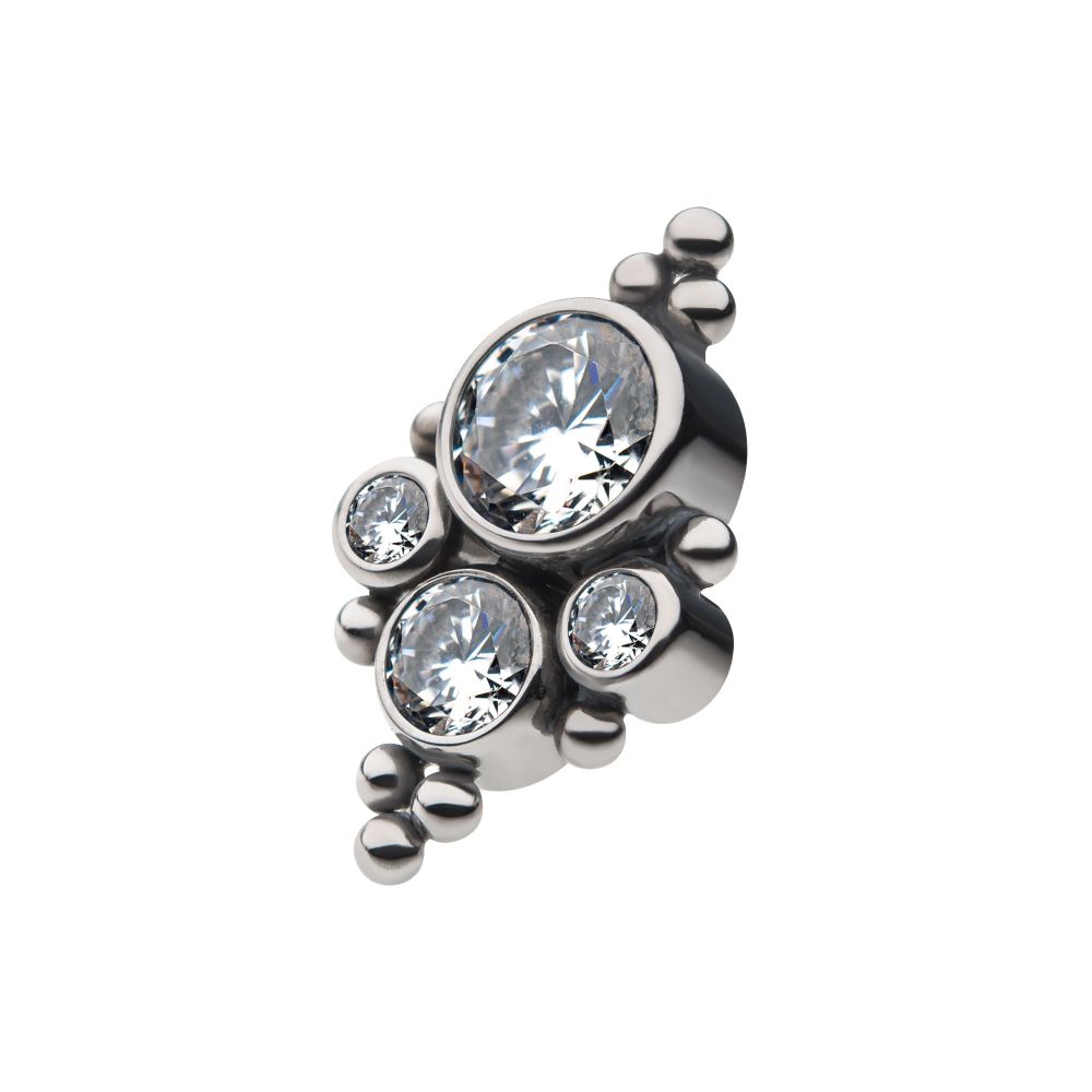 Titanium Internally Threaded with 4 Bezel Set AAA CZ/Swarovski Zirconia & Beads Cluster Top