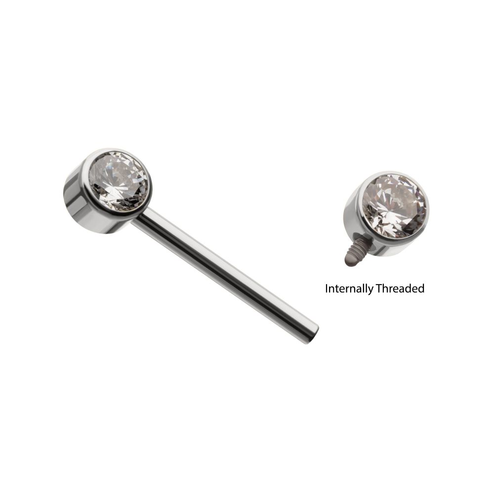 Titanium Internally Threaded Bezel Set Gem End Nipple Barbell (One Side Fixed, One Side Internally Threaded ) | Sold by piece
