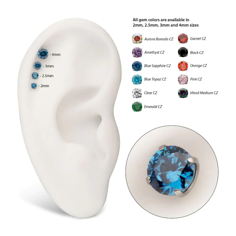 Titanium Internally Threaded Low Profile 4 Prong Round Gem Top