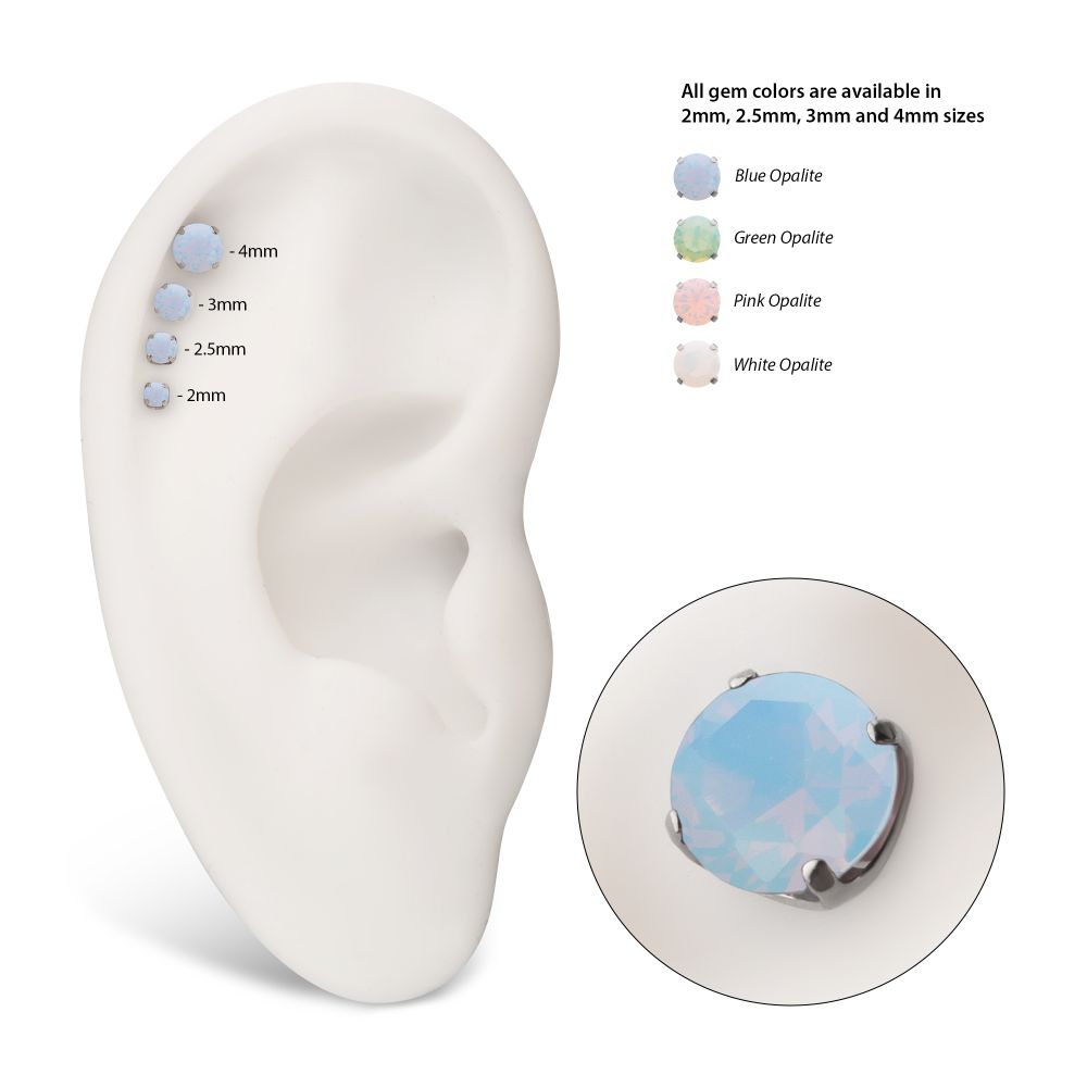 Titanium Internally Threaded Low Profile 4 Prong Round Opalite Gem Top