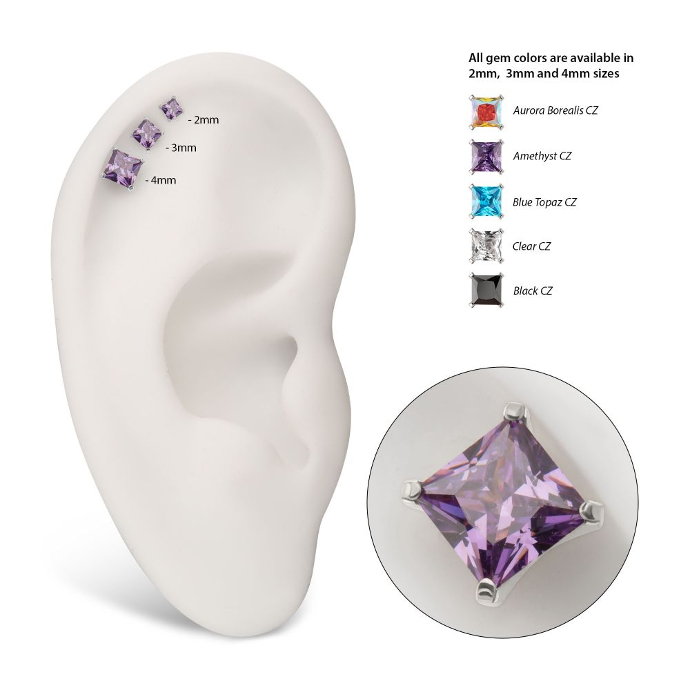 Titanium Internally Threaded 4 Prong Princess Cut Gem Top