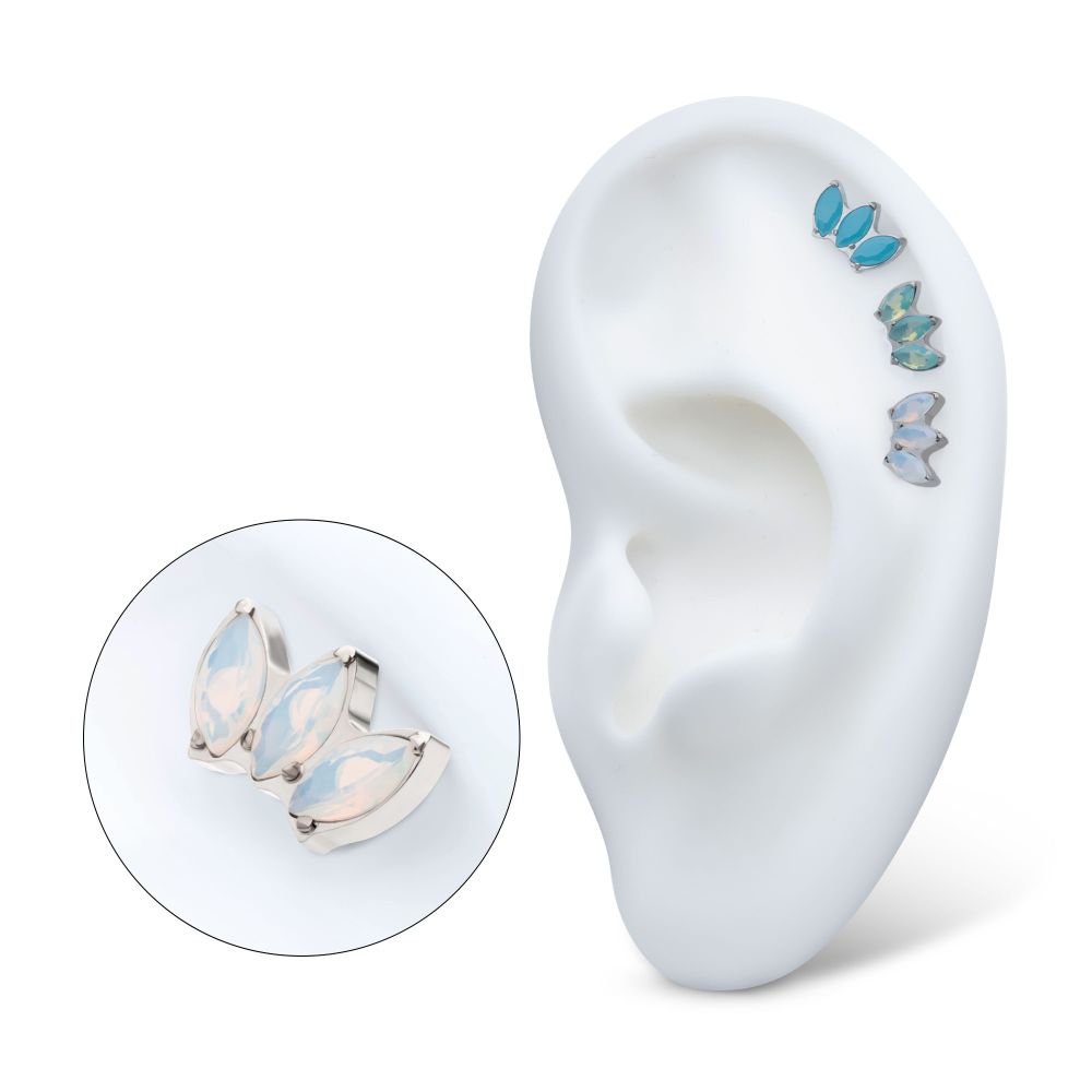 Titanium Threadless Triple Marquise Opalite Cluster Top