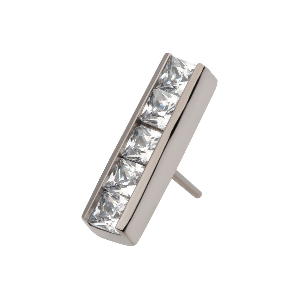 Titanium Threadless with CNC Set Clear CZ 5-Cluster Bar Top