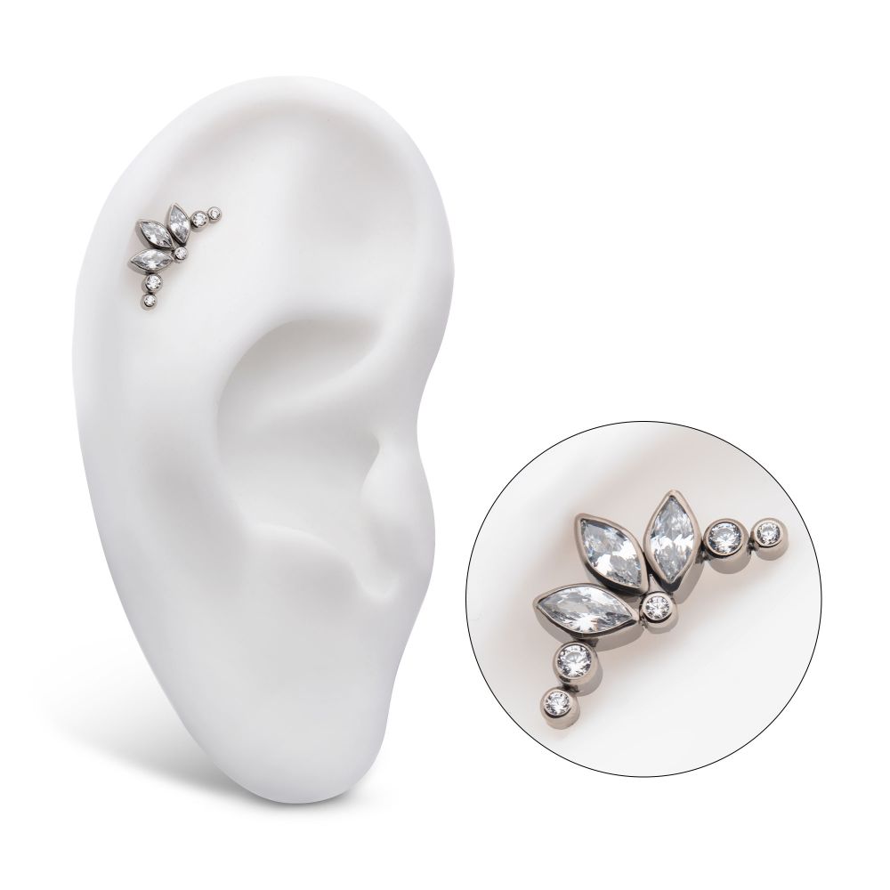 Titanium Threadless Bezel Set Marquise & Round Gem Cluster Top