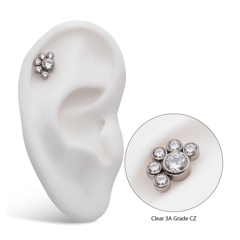 Titanium Threadless with 5mm & 3mm Bezel Set AAA CZ Cluster Top
