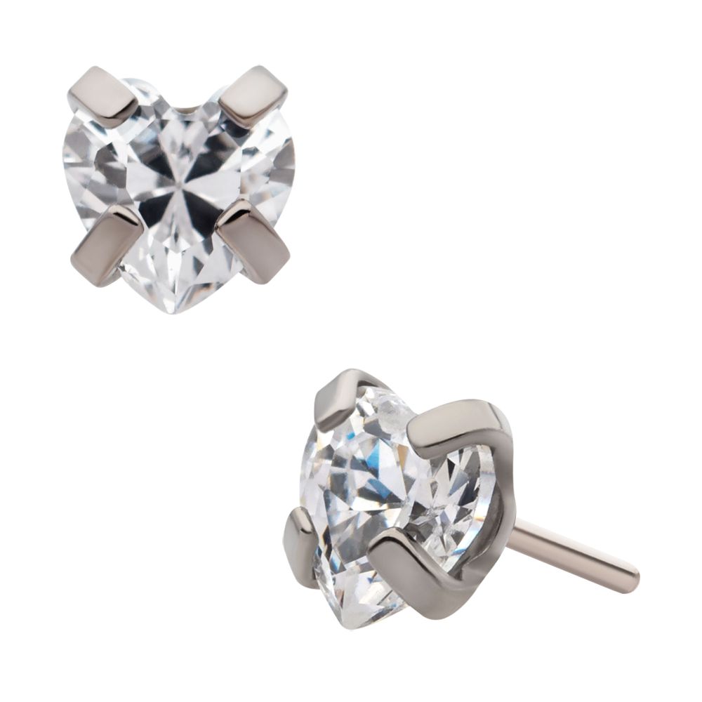 Titanium Threadless with 4-Prong Set CZ Heart Shape Top