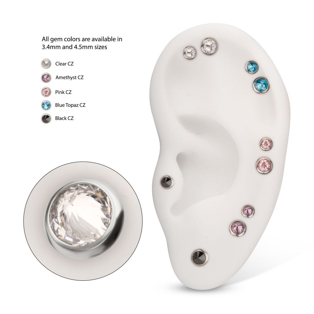 Titanium Threadless Round Bezel Set Inverse Gem Top