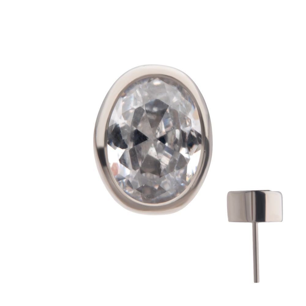 Titanium Threadless with Bezel Set CZ Oval Shape Top
