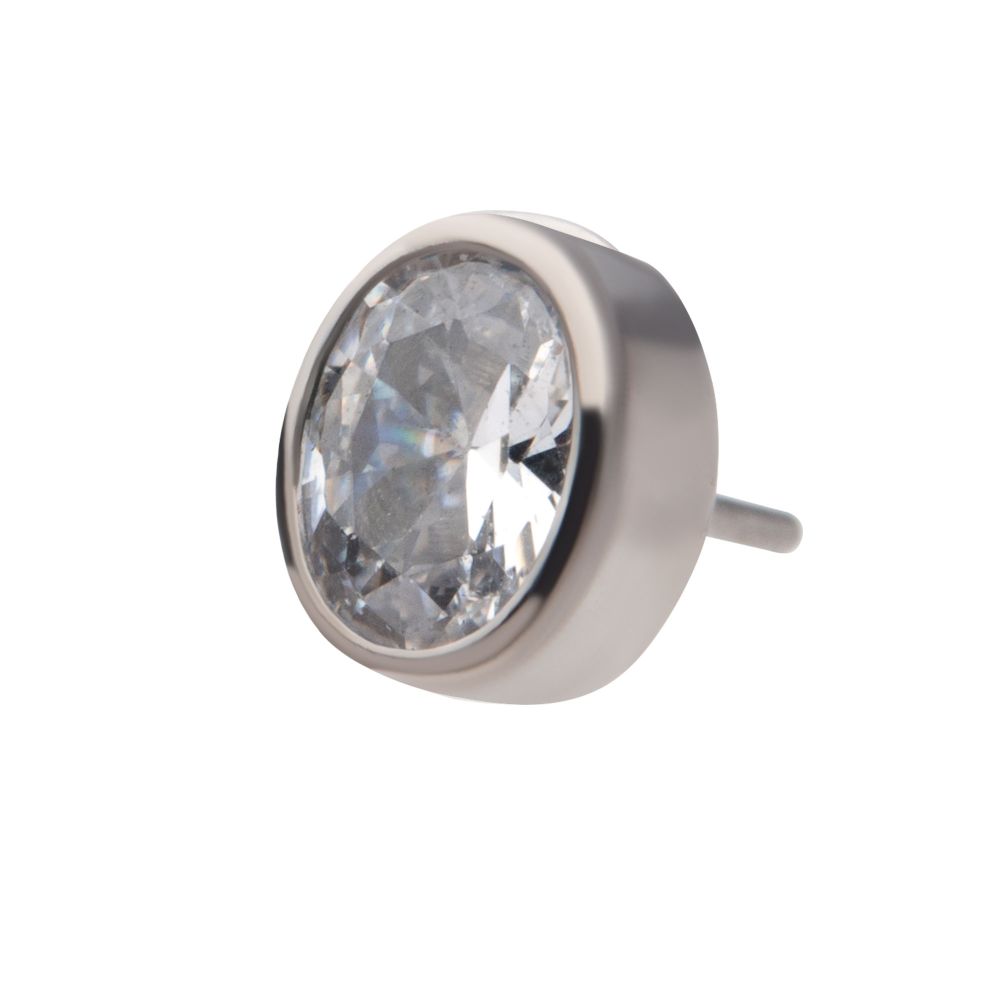 Titanium Threadless with Bezel Set CZ Oval Shape Top