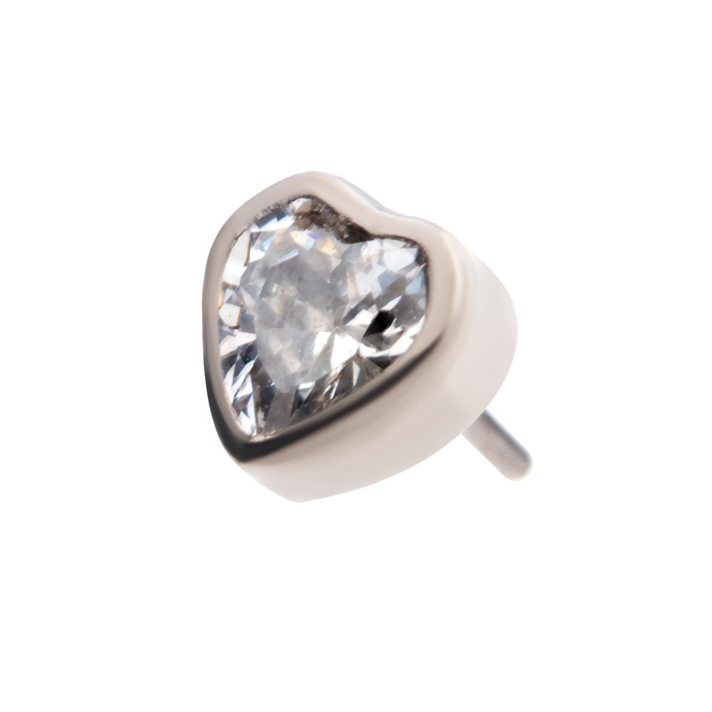 Titanium Threadless with Bezel Set CZ Heart Shape Top