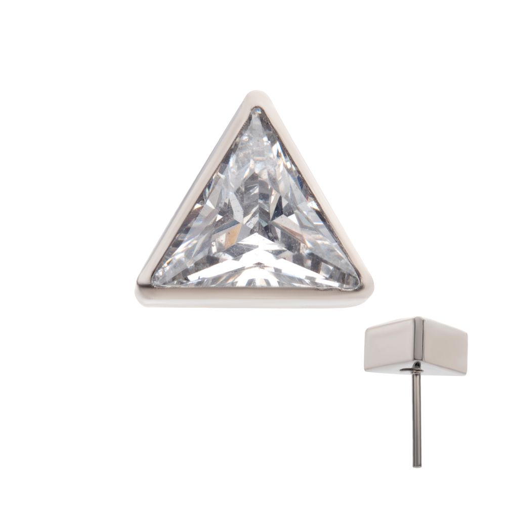 Titanium Threadless with Bezel Set CZ Triangular Shape Top
