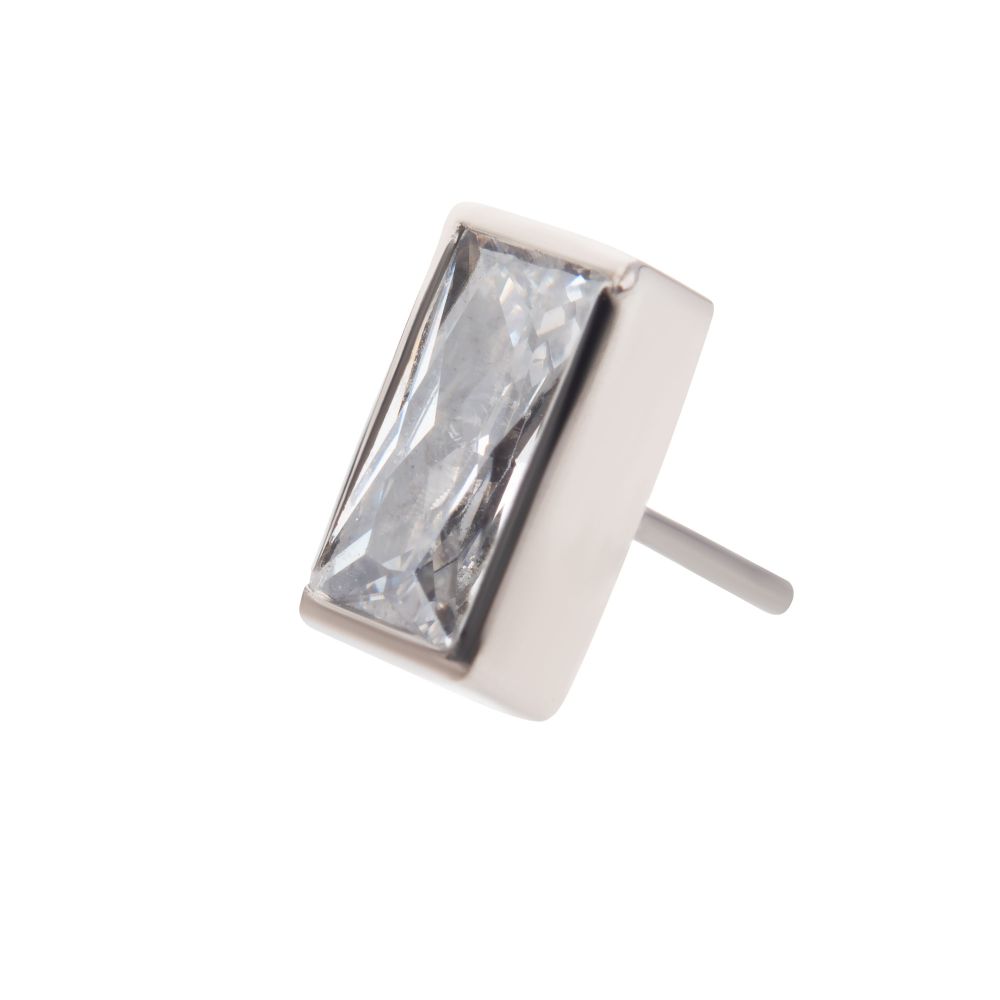Titanium Threadless with Bezel Set CZ Rectangular Shape Top
