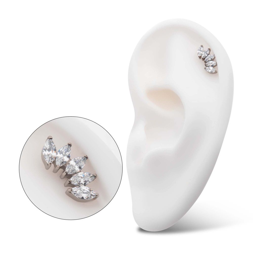 Titanium Threadless with Prong Set Marquise CZ 5-Cluster Top