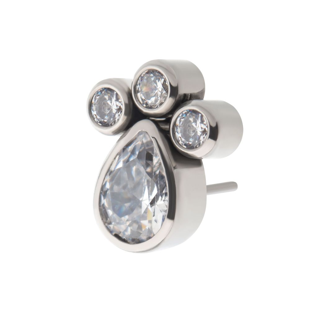 Titanium Threadless with Clustered Bezel Set Teardrop & Round CZ Top