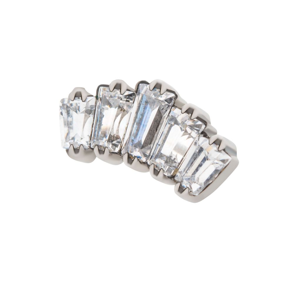 Titanium Threadless with Prong Set Trapezoid CZ 5-Cluster Top