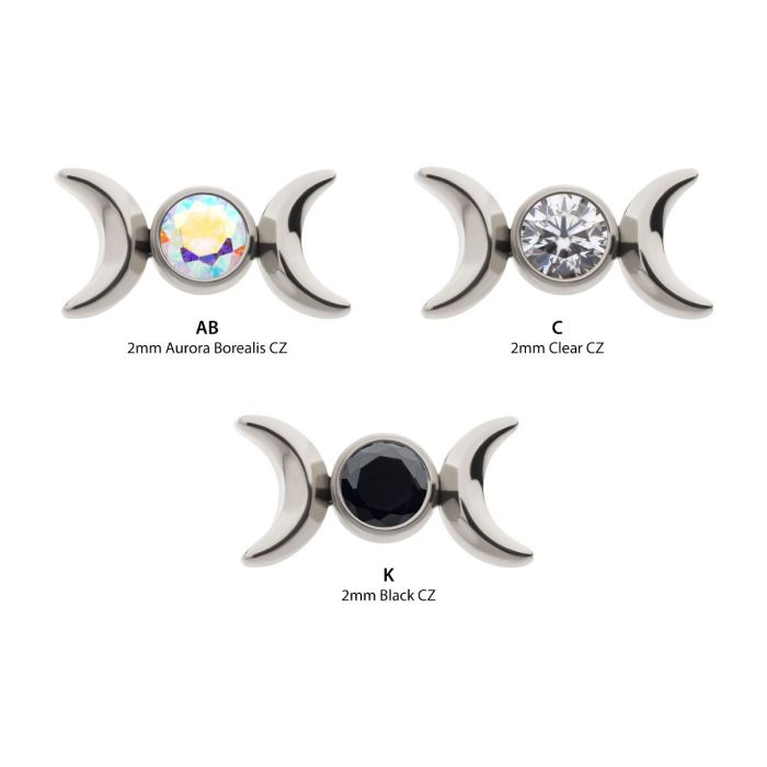Titanium Threadless Triple Moon Phase with CZ Top