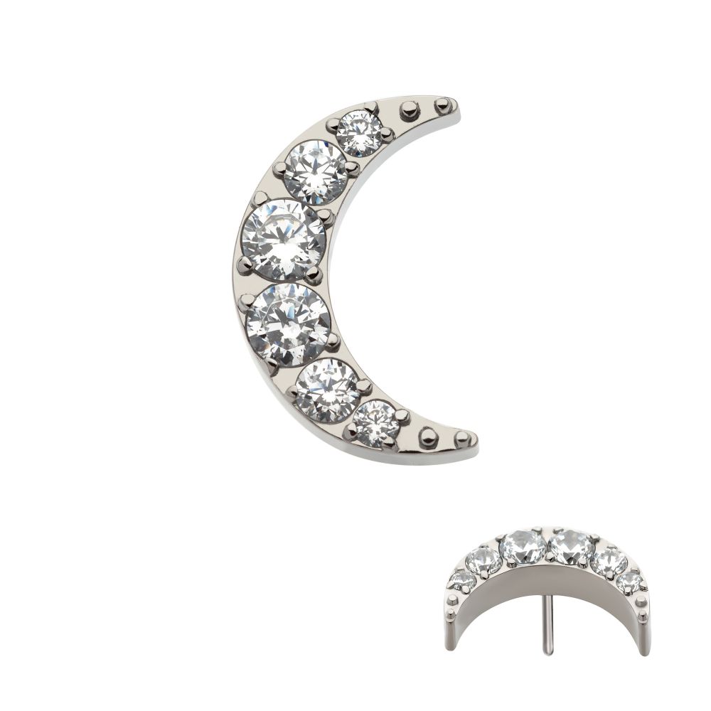 Titanium Threadless with Pave Set CZ Crescent Moon Top