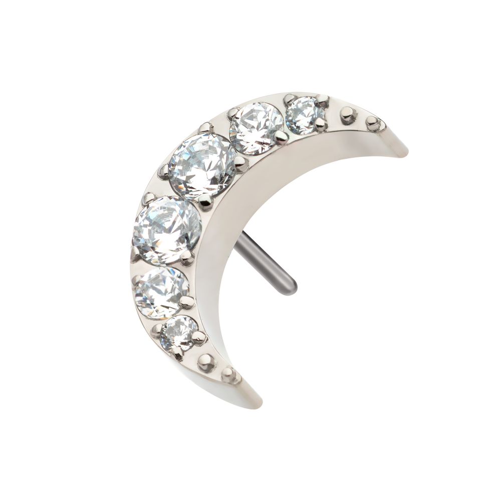 Titanium Threadless with Pave Set CZ Crescent Moon Top
