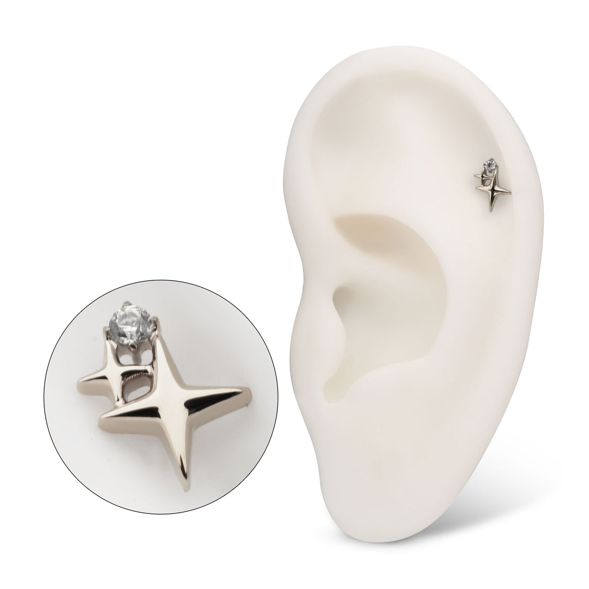 Titanium Threadless Double Celestial Star Top with Prong Set Gem