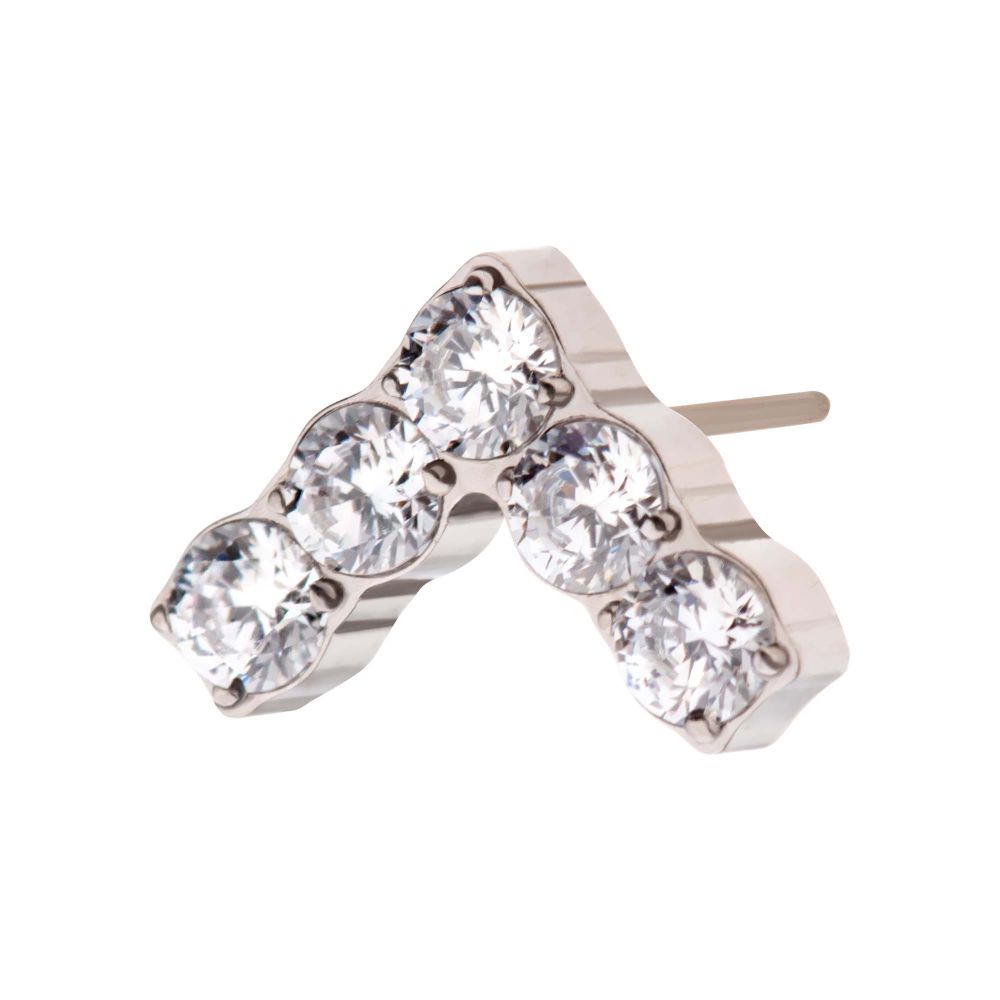 Titanium Threadless with Prong Set Round Clear CZ Chevron Shape Top