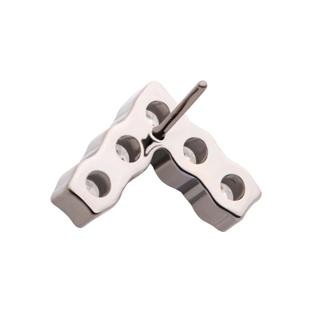 Titanium Threadless with Prong Set Round Clear CZ Chevron Shape Top