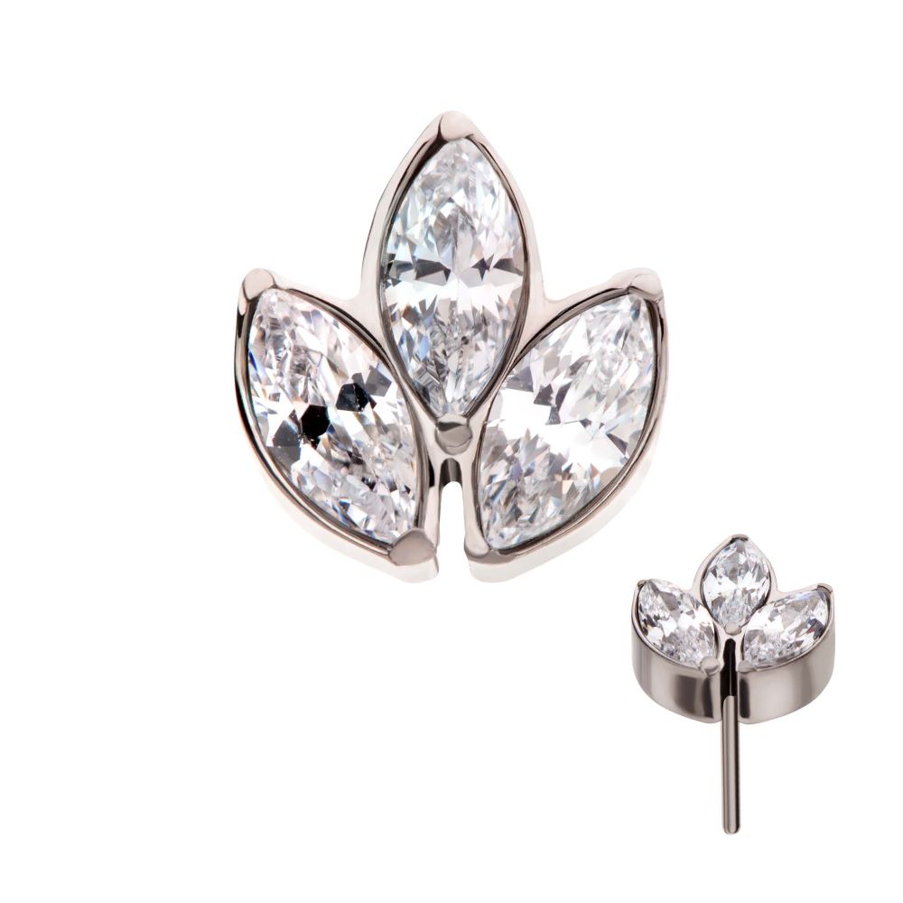 Titanium Threadless with Prong Set Marquise Clear CZ 3-Cluster Top