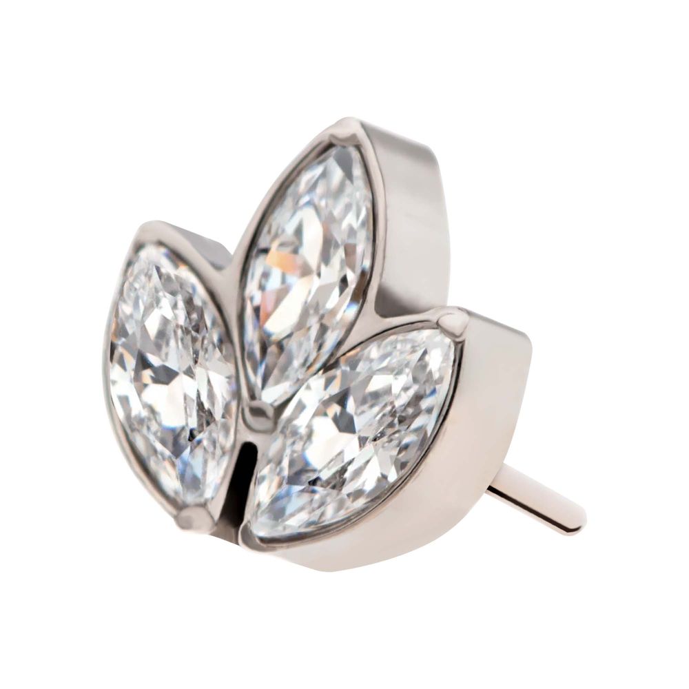 Titanium Threadless with Prong Set Marquise Clear CZ 3-Cluster Top