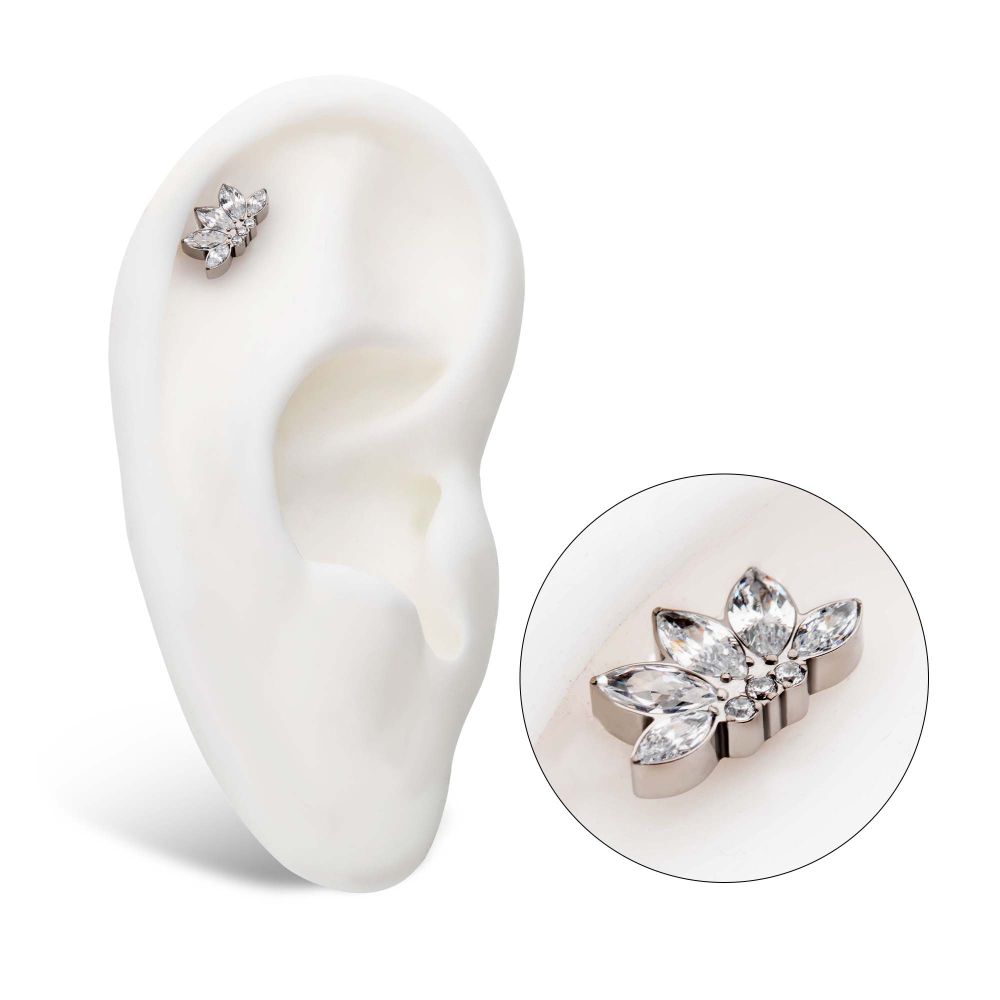 Titanium Threadless 5-Cluster Marquise Opalite/CZ with Round Clear CZ Fan Shape Top