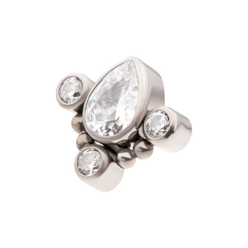 Titanium Threadless Beaded Bezel Set Teardrop & Round Gem Cluster Top