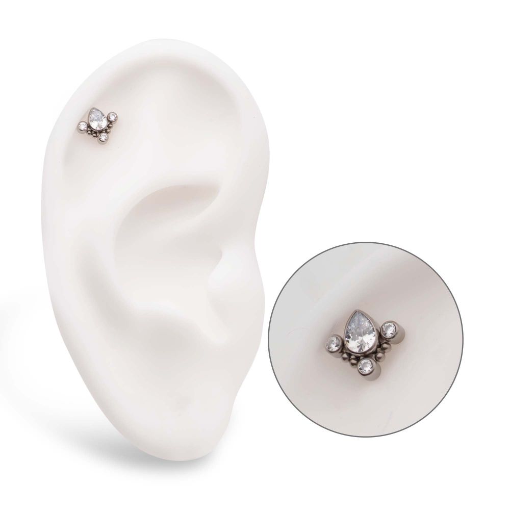 Titanium Threadless Beaded Bezel Set Teardrop & Round Gem Cluster Top